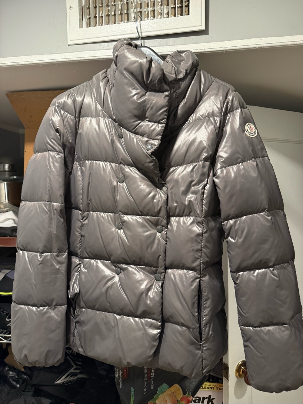 Moncler Metallic Gray Shiny Quilted Puffer Jacket